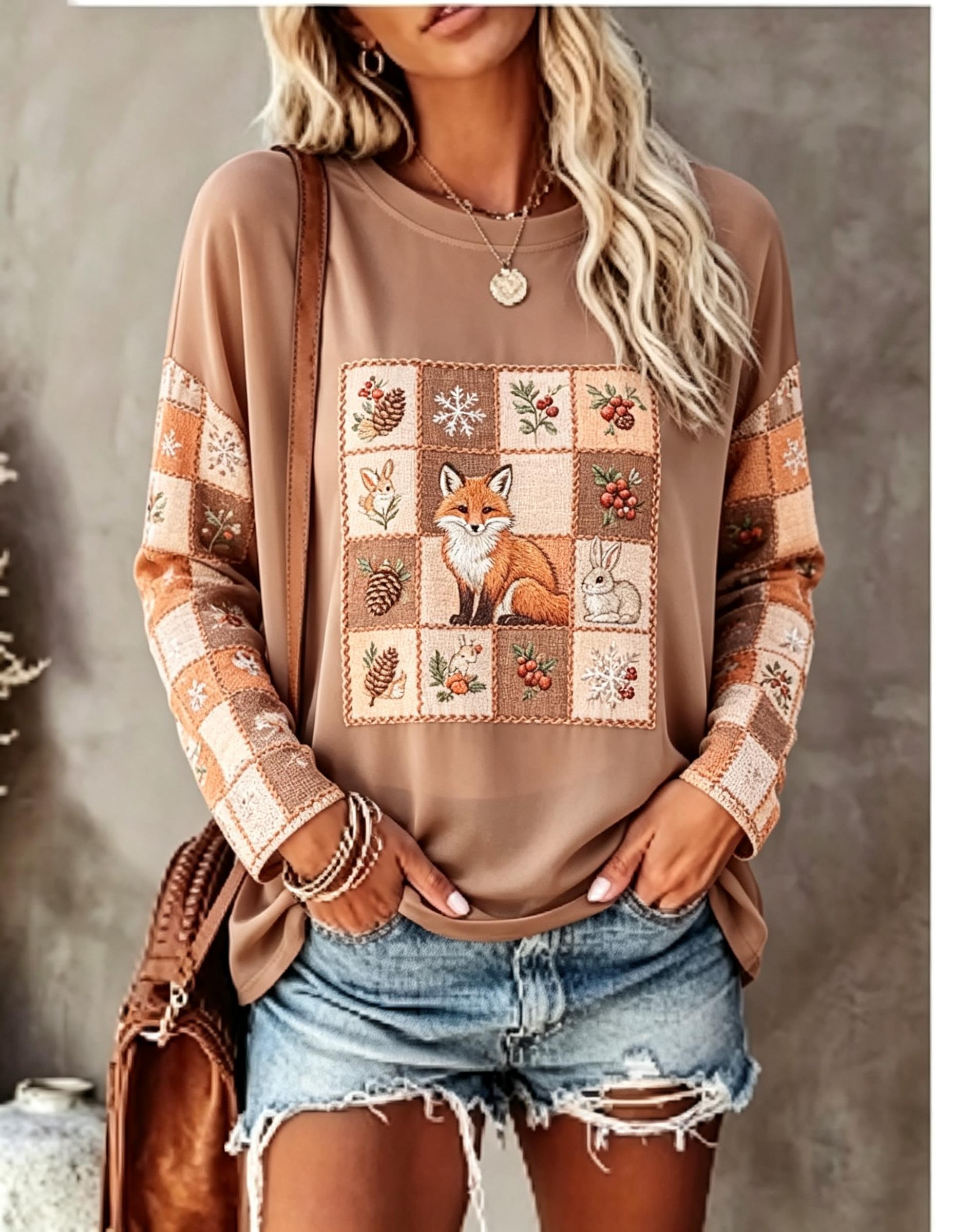 Women Long Sleeve T Shirt Fox  - đánh giá và giá Winter Clothing For Women